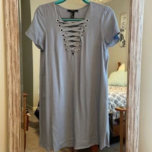 Forever 21 light blue v neck lace up dress